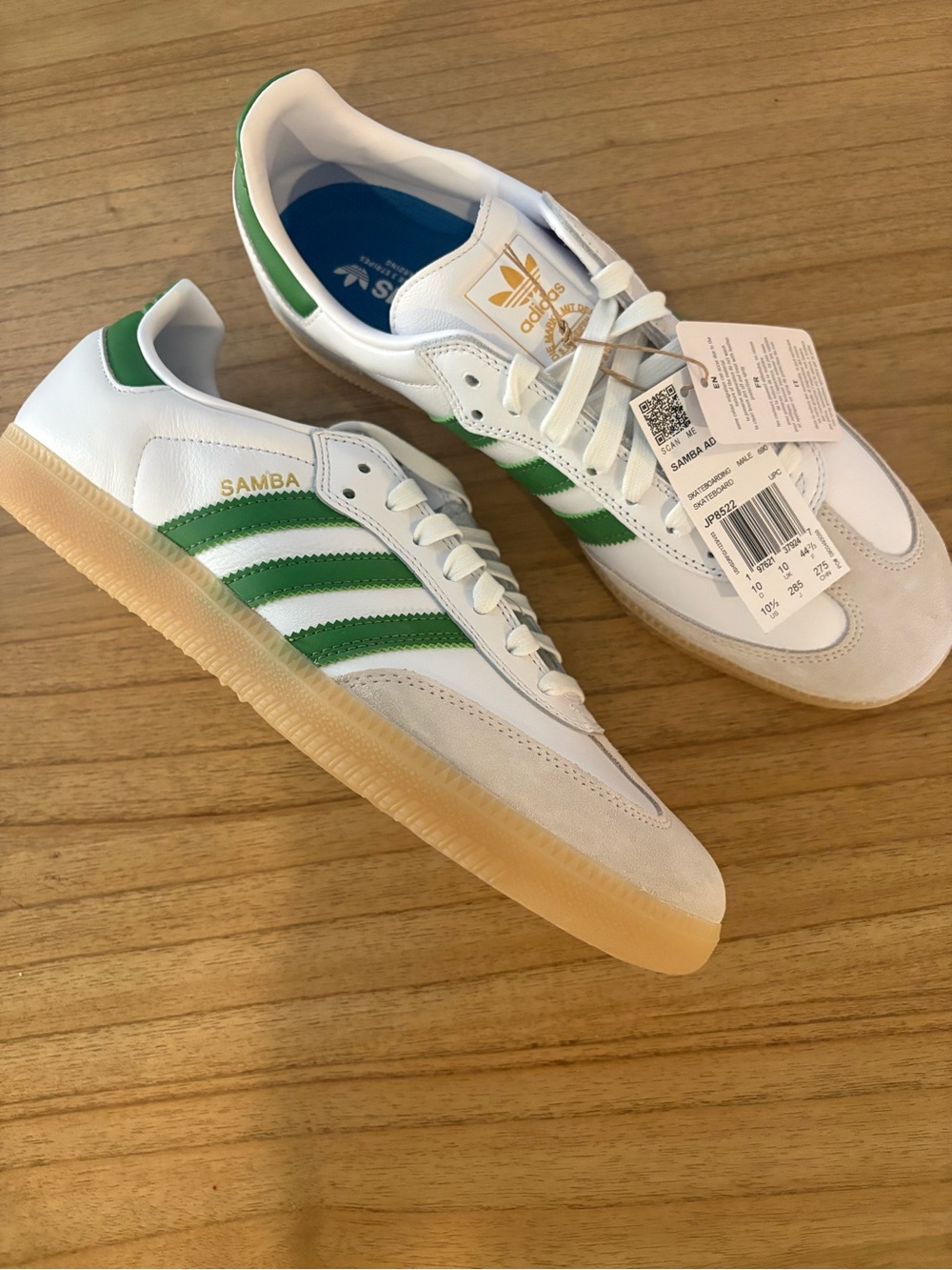 Adidas Samba - Men's 10.5 - White with Light Green Stripes